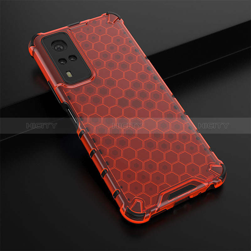 Coque Rebord Contour Silicone et Vitre Transparente Housse Etui 360 Degres AM1 pour Vivo Y31 (2021) Rouge Plus