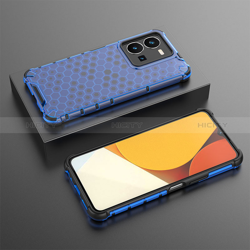 Coque Rebord Contour Silicone et Vitre Transparente Housse Etui 360 Degres AM1 pour Vivo Y35 4G Bleu Plus