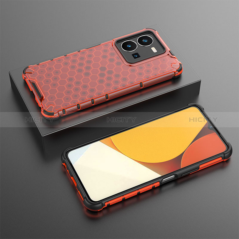 Coque Rebord Contour Silicone et Vitre Transparente Housse Etui 360 Degres AM1 pour Vivo Y35 4G Rouge Plus