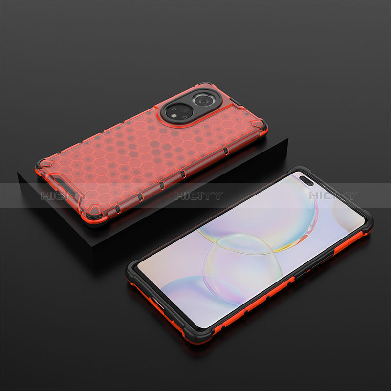 Coque Rebord Contour Silicone et Vitre Transparente Housse Etui 360 Degres AM2 pour Huawei Honor 50 Pro 5G Rouge Plus