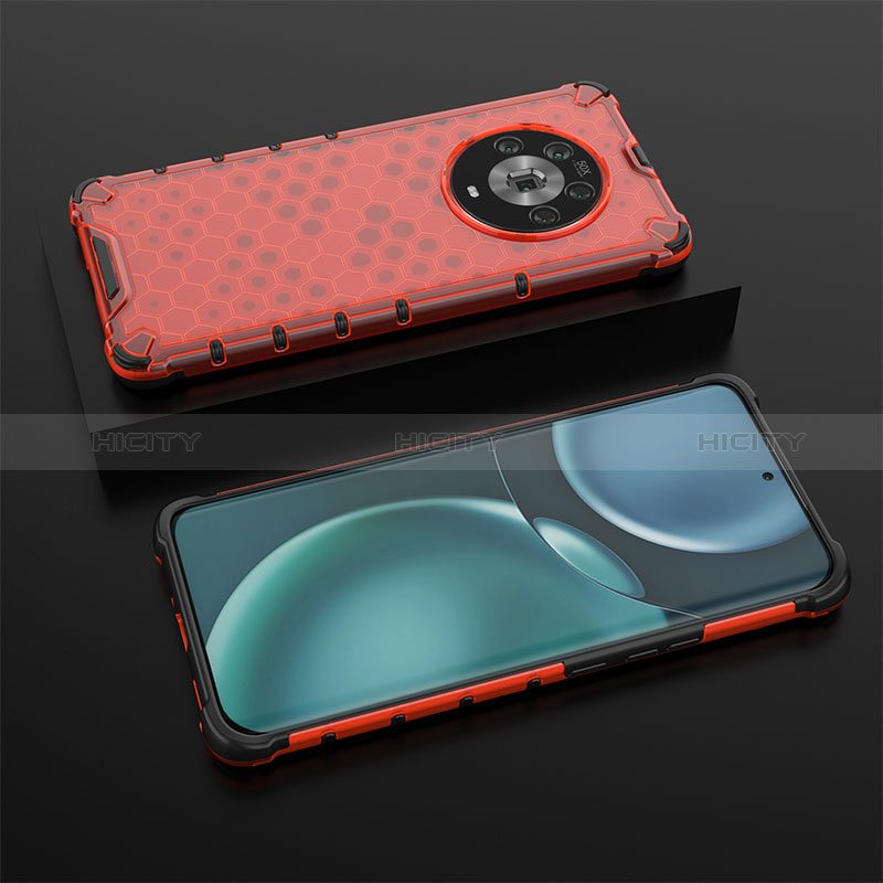 Coque Rebord Contour Silicone et Vitre Transparente Housse Etui 360 Degres AM2 pour Huawei Honor Magic4 5G Rouge Plus