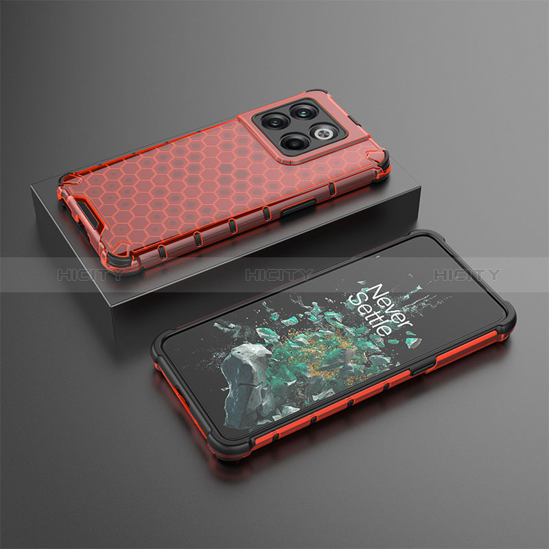 Coque Rebord Contour Silicone et Vitre Transparente Housse Etui 360 Degres AM2 pour OnePlus 10T 5G Rouge Plus