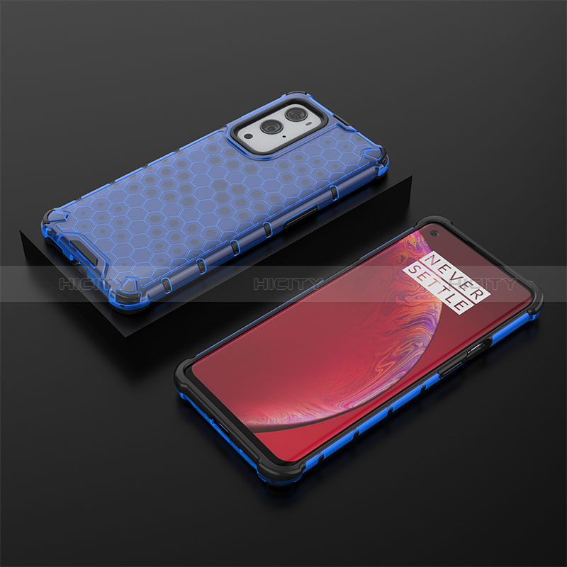 Coque Rebord Contour Silicone et Vitre Transparente Housse Etui 360 Degres AM2 pour OnePlus 9 Pro 5G Bleu Plus