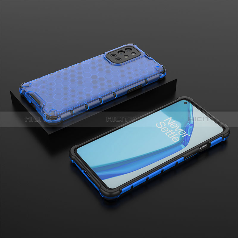 Coque Rebord Contour Silicone et Vitre Transparente Housse Etui 360 Degres AM2 pour OnePlus 9R 5G Bleu Plus