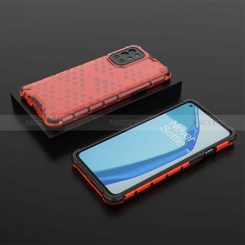 Coque Rebord Contour Silicone et Vitre Transparente Housse Etui 360 Degres AM2 pour OnePlus 9R 5G Rouge Plus