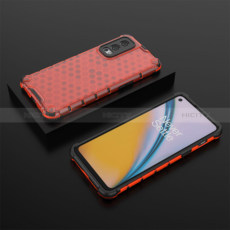 Coque Rebord Contour Silicone et Vitre Transparente Housse Etui 360 Degres AM2 pour OnePlus Nord 2 5G Rouge Plus