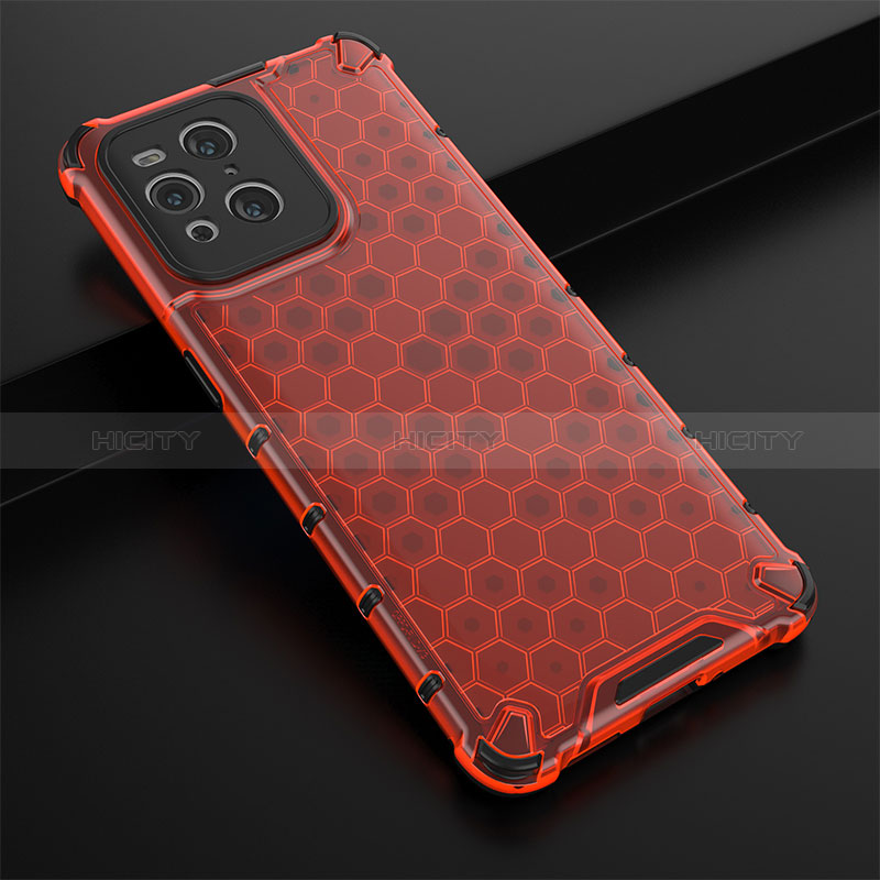 Coque Rebord Contour Silicone et Vitre Transparente Housse Etui 360 Degres AM2 pour Oppo Find X3 5G Rouge Plus