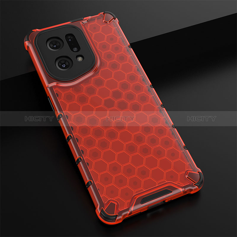 Coque Rebord Contour Silicone et Vitre Transparente Housse Etui 360 Degres AM2 pour Oppo Find X5 5G Rouge Plus