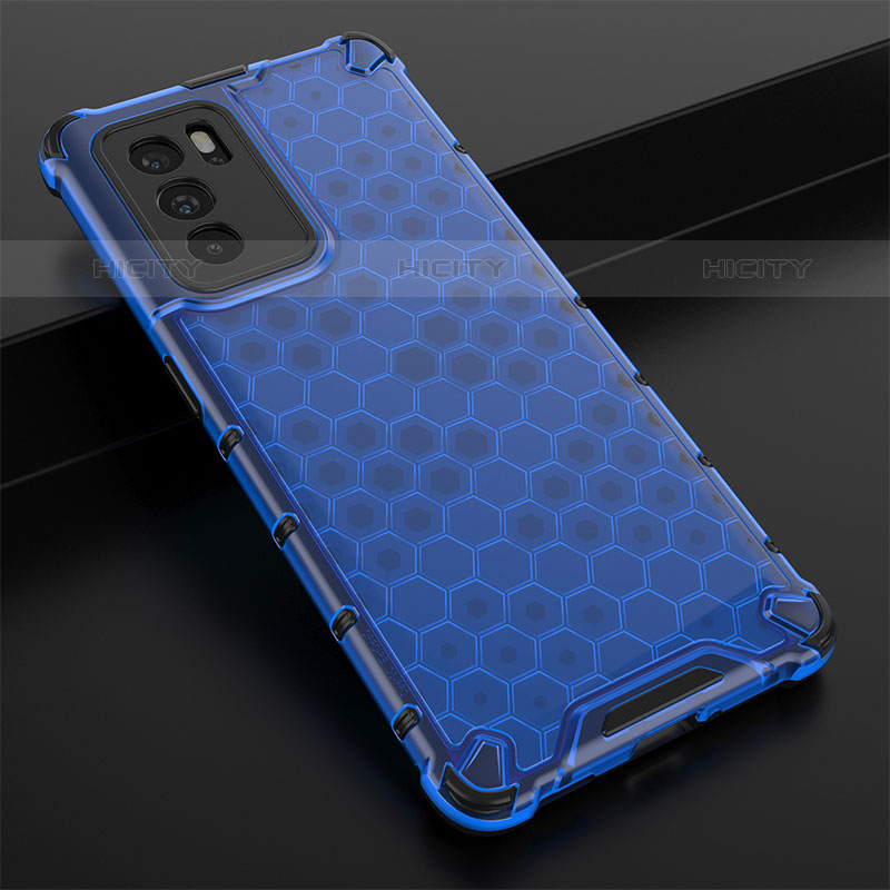 Coque Rebord Contour Silicone et Vitre Transparente Housse Etui 360 Degres AM2 pour Oppo Reno6 Pro 5G India Bleu Plus