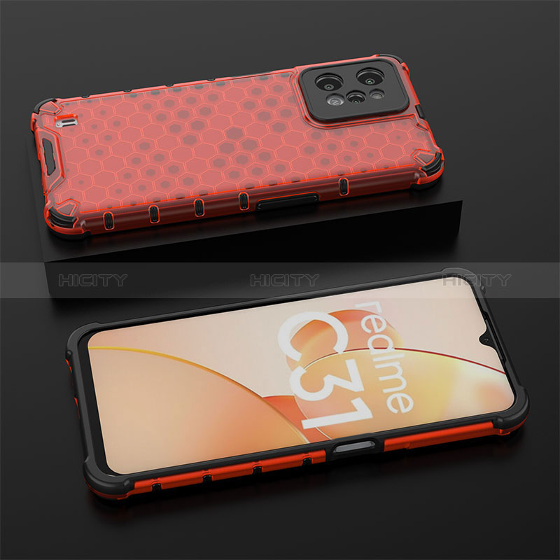 Coque Rebord Contour Silicone et Vitre Transparente Housse Etui 360 Degres AM2 pour Realme C31 Rouge Plus