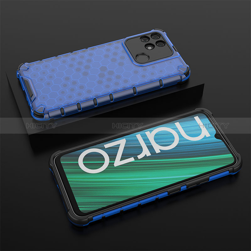 Coque Rebord Contour Silicone et Vitre Transparente Housse Etui 360 Degres AM2 pour Realme Narzo 50A Bleu Plus