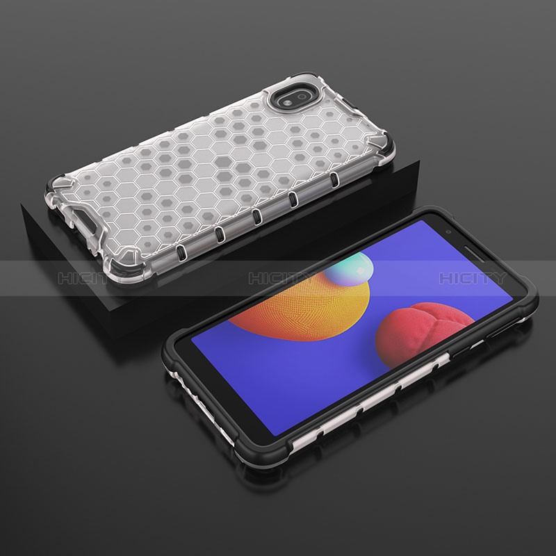 Coque Rebord Contour Silicone et Vitre Transparente Housse Etui 360 Degres AM2 pour Samsung Galaxy A01 Core Blanc Plus