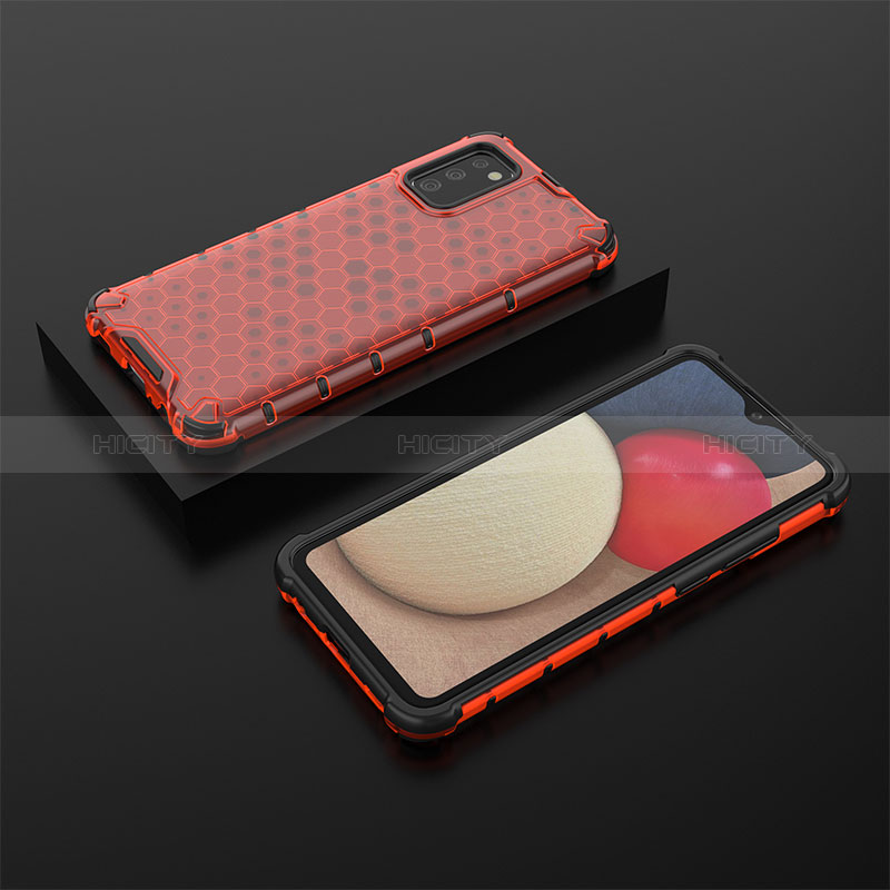 Coque Rebord Contour Silicone et Vitre Transparente Housse Etui 360 Degres AM2 pour Samsung Galaxy A02s Rouge Plus