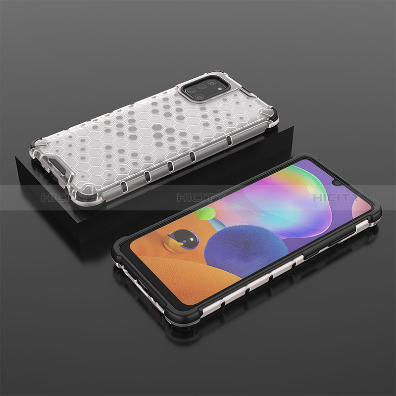 Coque Rebord Contour Silicone et Vitre Transparente Housse Etui 360 Degres AM2 pour Samsung Galaxy A31 Blanc Plus