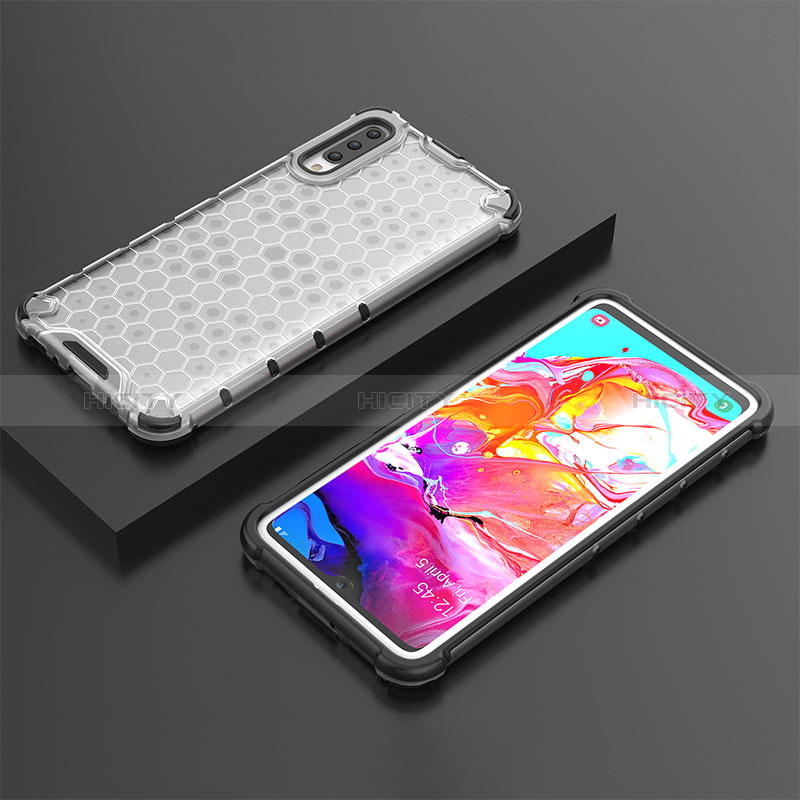 Coque Rebord Contour Silicone et Vitre Transparente Housse Etui 360 Degres AM2 pour Samsung Galaxy A70 Blanc Plus