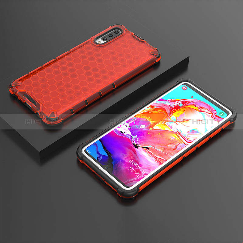 Coque Rebord Contour Silicone et Vitre Transparente Housse Etui 360 Degres AM2 pour Samsung Galaxy A70 Rouge Plus