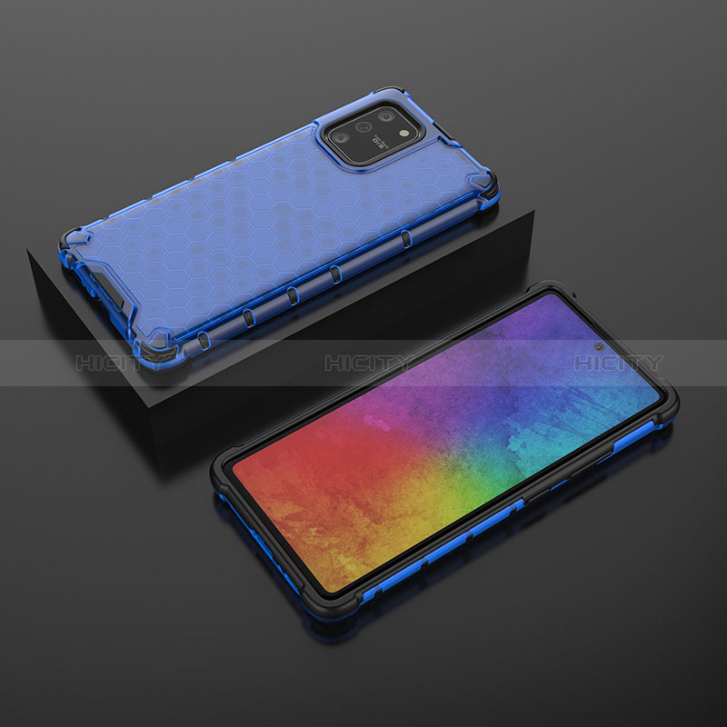 Coque Rebord Contour Silicone et Vitre Transparente Housse Etui 360 Degres AM2 pour Samsung Galaxy A91 Bleu Plus