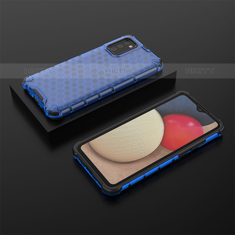 Coque Rebord Contour Silicone et Vitre Transparente Housse Etui 360 Degres AM2 pour Samsung Galaxy M02s Bleu Plus