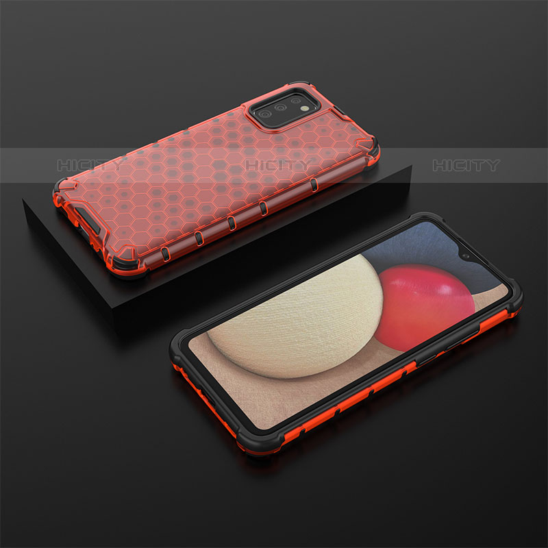 Coque Rebord Contour Silicone et Vitre Transparente Housse Etui 360 Degres AM2 pour Samsung Galaxy M02s Rouge Plus