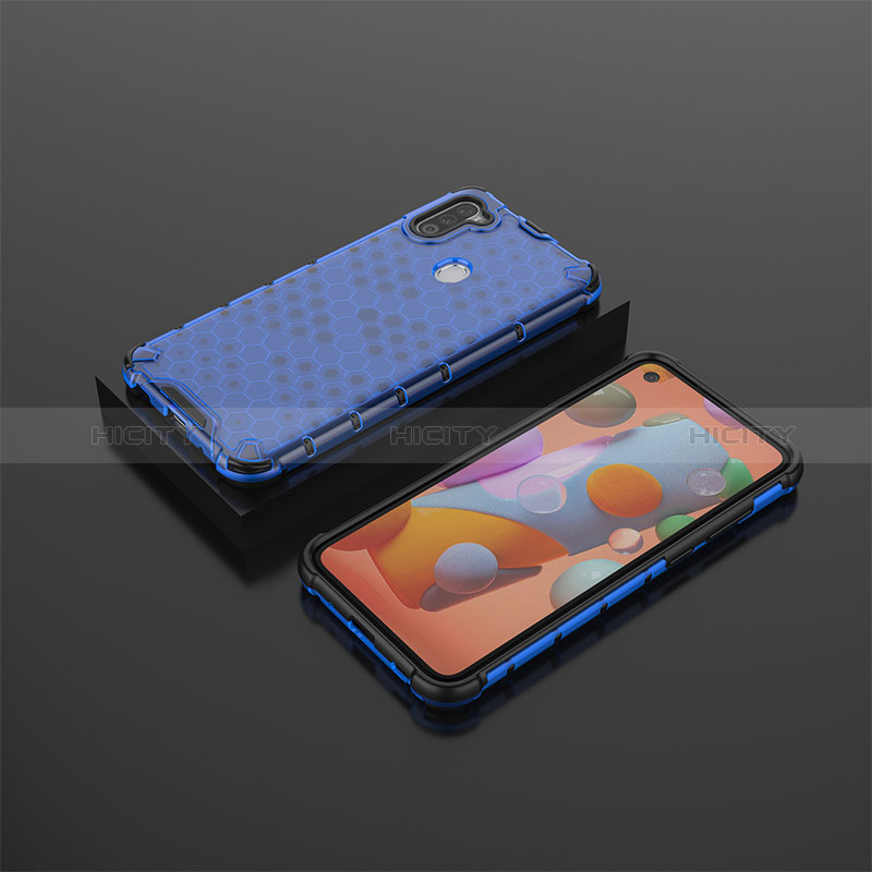 Coque Rebord Contour Silicone et Vitre Transparente Housse Etui 360 Degres AM2 pour Samsung Galaxy M11 Bleu Plus