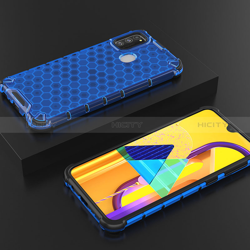 Coque Rebord Contour Silicone et Vitre Transparente Housse Etui 360 Degres AM2 pour Samsung Galaxy M21 Bleu Plus