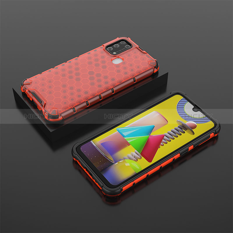 Coque Rebord Contour Silicone et Vitre Transparente Housse Etui 360 Degres AM2 pour Samsung Galaxy M21s Rouge Plus