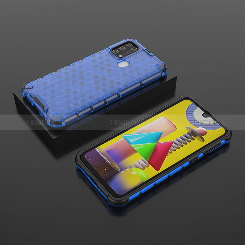 Coque Rebord Contour Silicone et Vitre Transparente Housse Etui 360 Degres AM2 pour Samsung Galaxy M31 Bleu Plus