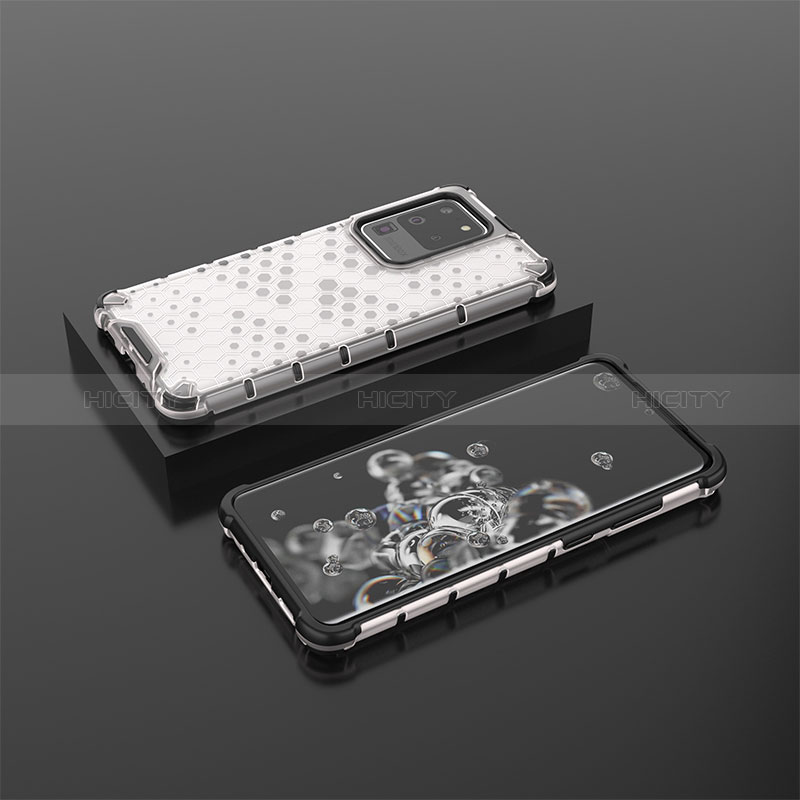 Coque Rebord Contour Silicone et Vitre Transparente Housse Etui 360 Degres AM2 pour Samsung Galaxy S20 Ultra 5G Blanc Plus