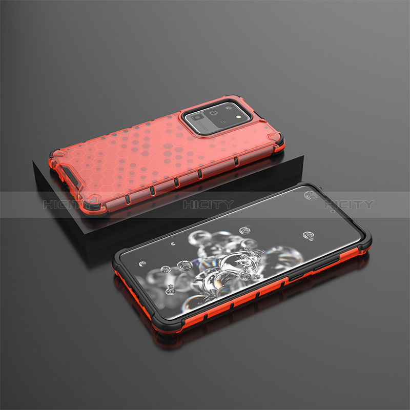 Coque Rebord Contour Silicone et Vitre Transparente Housse Etui 360 Degres AM2 pour Samsung Galaxy S20 Ultra 5G Rouge Plus