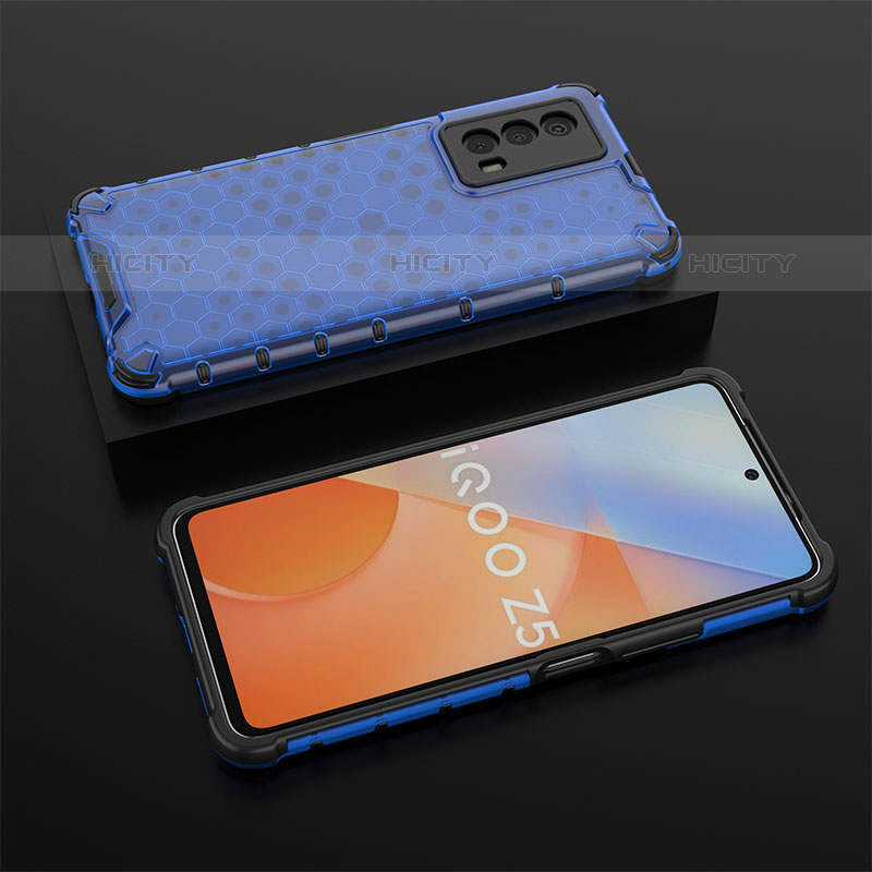 Coque Rebord Contour Silicone et Vitre Transparente Housse Etui 360 Degres AM2 pour Vivo iQOO Z5 5G Bleu Plus