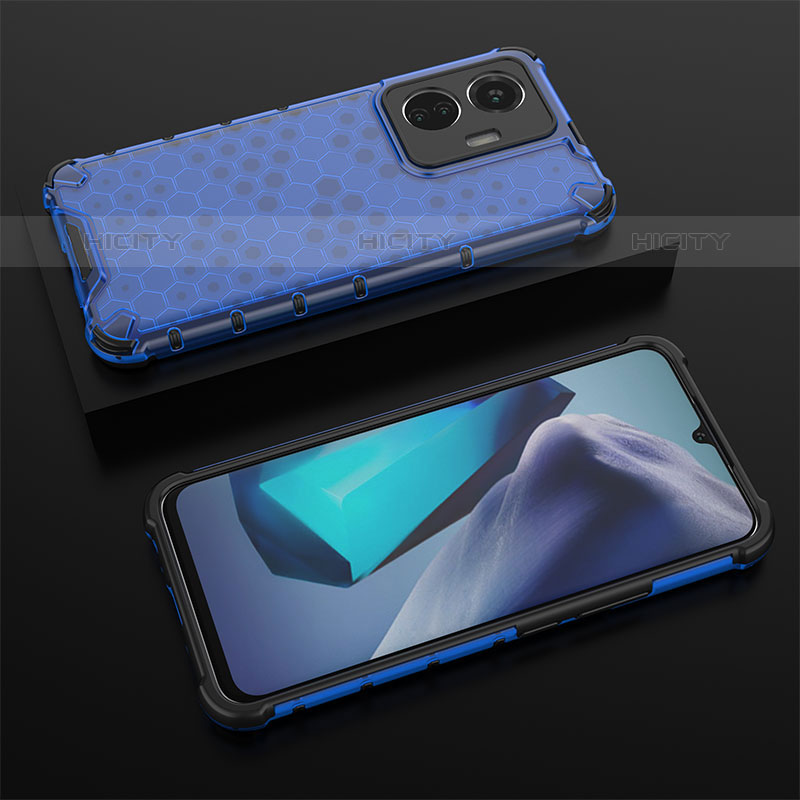 Coque Rebord Contour Silicone et Vitre Transparente Housse Etui 360 Degres AM2 pour Vivo T1 4G Bleu Plus