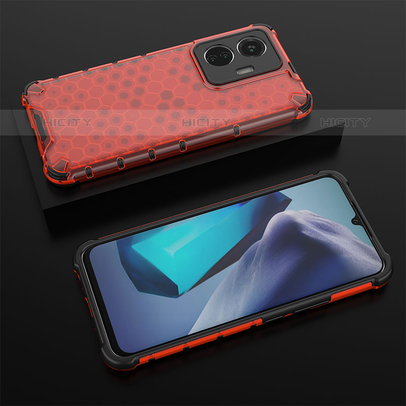 Coque Rebord Contour Silicone et Vitre Transparente Housse Etui 360 Degres AM2 pour Vivo T1 4G Rouge Plus