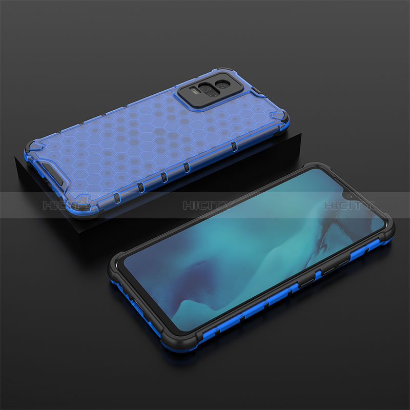 Coque Rebord Contour Silicone et Vitre Transparente Housse Etui 360 Degres AM2 pour Vivo V21e 4G Bleu Plus