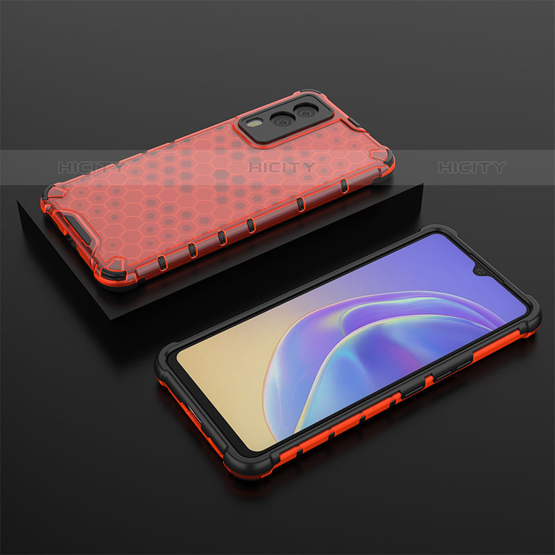 Coque Rebord Contour Silicone et Vitre Transparente Housse Etui 360 Degres AM2 pour Vivo V21e 5G Rouge Plus