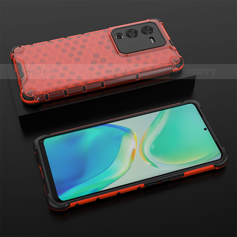 Coque Rebord Contour Silicone et Vitre Transparente Housse Etui 360 Degres AM2 pour Vivo V25 Pro 5G Rouge Plus