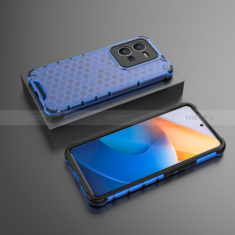 Coque Rebord Contour Silicone et Vitre Transparente Housse Etui 360 Degres AM2 pour Vivo V25e Bleu Plus