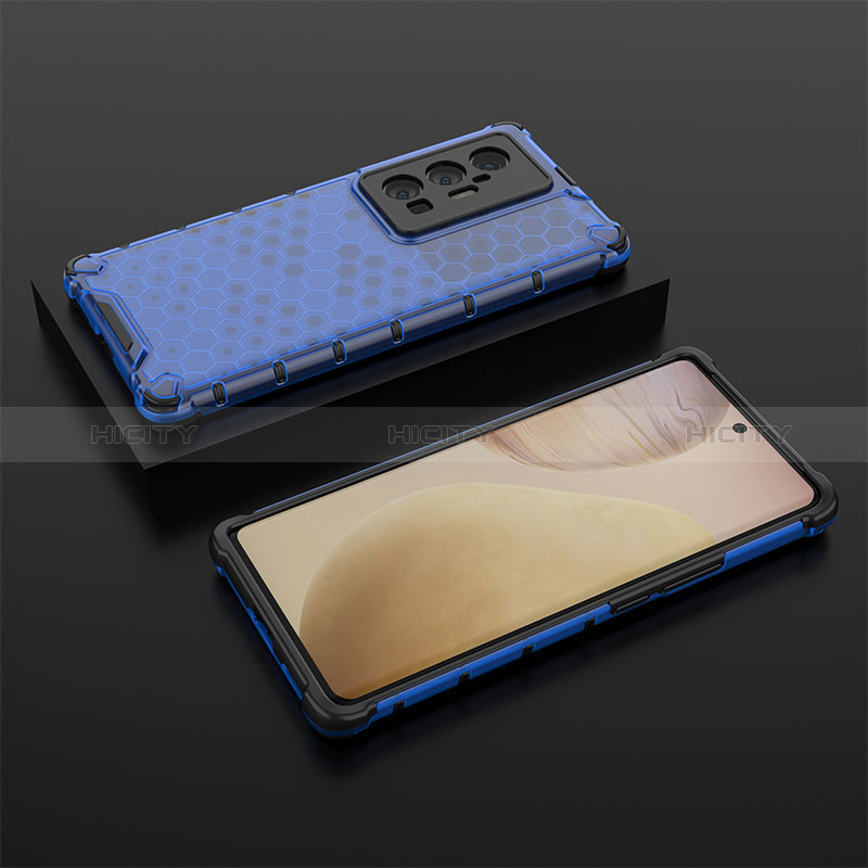 Coque Rebord Contour Silicone et Vitre Transparente Housse Etui 360 Degres AM2 pour Vivo X70 Pro+ Plus 5G Bleu Plus