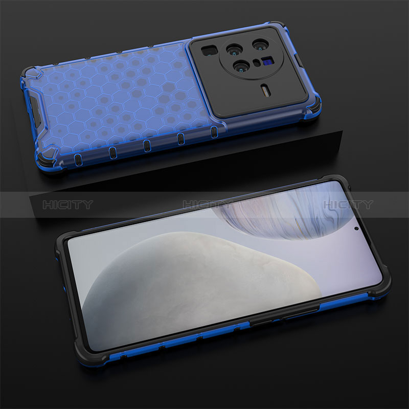 Coque Rebord Contour Silicone et Vitre Transparente Housse Etui 360 Degres AM2 pour Vivo X80 Pro 5G Bleu Plus