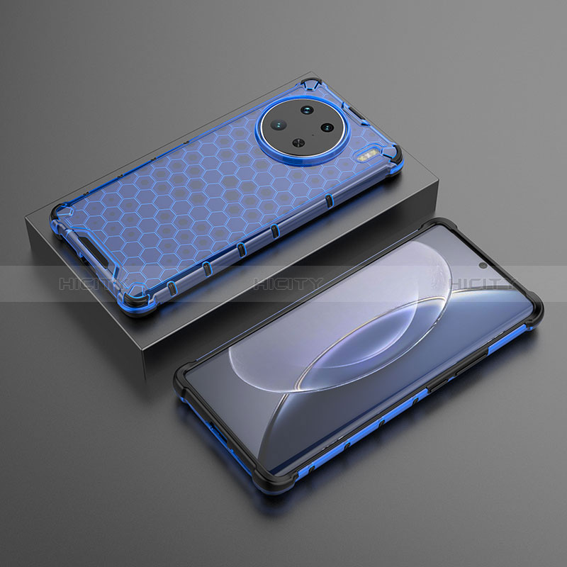 Coque Rebord Contour Silicone et Vitre Transparente Housse Etui 360 Degres AM2 pour Vivo X90 Pro 5G Bleu Plus