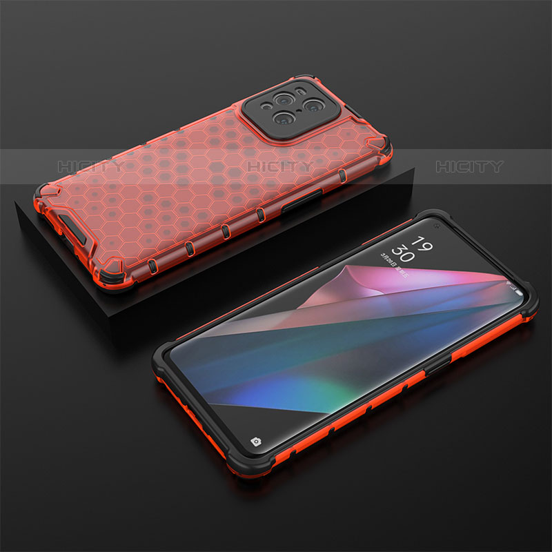 Coque Rebord Contour Silicone et Vitre Transparente Housse Etui 360 Degres AM3 pour Oppo Find X3 Pro 5G Rouge Plus