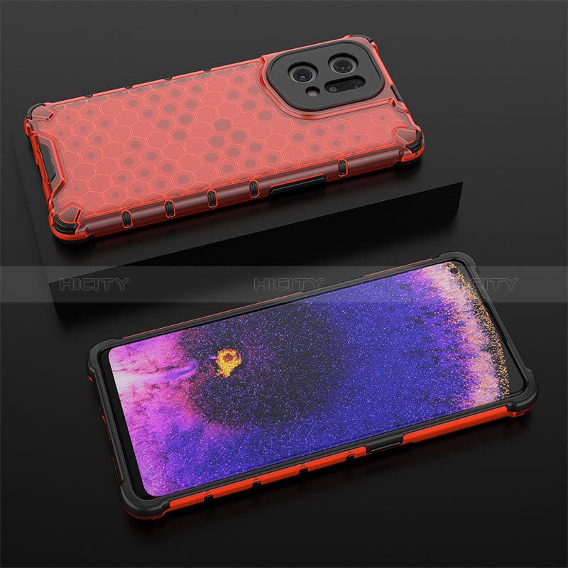 Coque Rebord Contour Silicone et Vitre Transparente Housse Etui 360 Degres AM3 pour Oppo Find X5 5G Rouge Plus