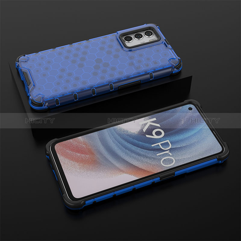 Coque Rebord Contour Silicone et Vitre Transparente Housse Etui 360 Degres AM3 pour Oppo K9 Pro 5G Bleu Plus