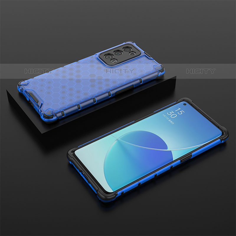 Coque Rebord Contour Silicone et Vitre Transparente Housse Etui 360 Degres AM3 pour Oppo Reno6 Pro 5G Bleu Plus