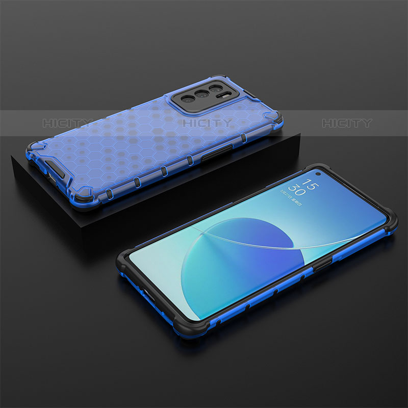 Coque Rebord Contour Silicone et Vitre Transparente Housse Etui 360 Degres AM3 pour Oppo Reno6 Pro 5G India Bleu Plus