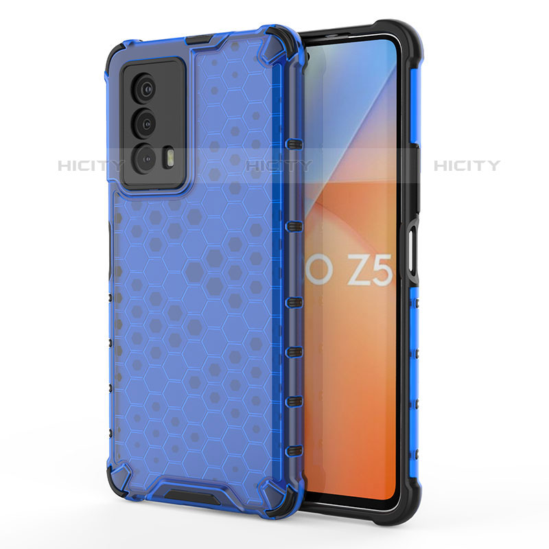 Coque Rebord Contour Silicone et Vitre Transparente Housse Etui 360 Degres AM3 pour Vivo iQOO Z5 5G Bleu Plus