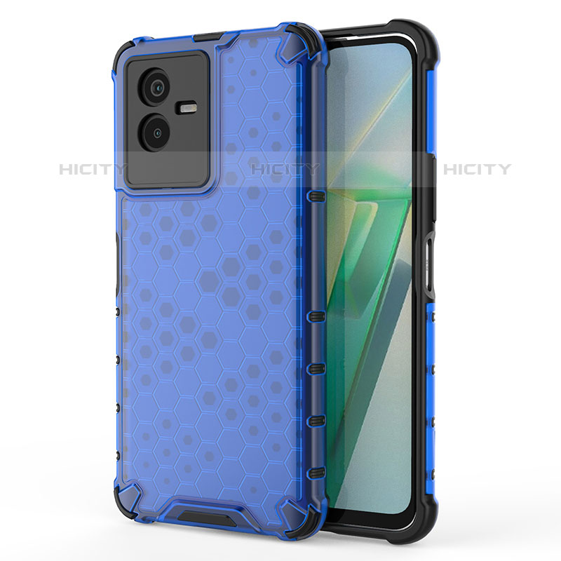 Coque Rebord Contour Silicone et Vitre Transparente Housse Etui 360 Degres AM3 pour Vivo iQOO Z6x Bleu Plus