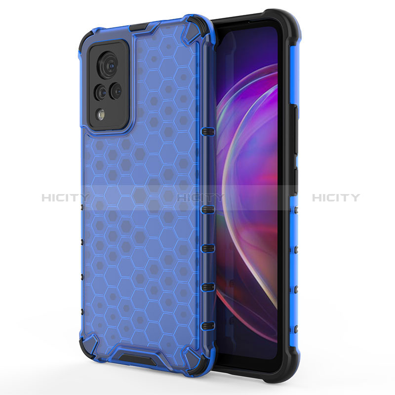 Coque Rebord Contour Silicone et Vitre Transparente Housse Etui 360 Degres AM3 pour Vivo V21 5G Bleu Plus