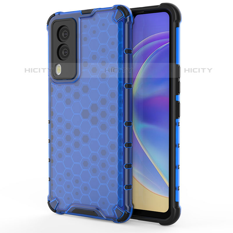 Coque Rebord Contour Silicone et Vitre Transparente Housse Etui 360 Degres AM3 pour Vivo V21e 5G Bleu Plus