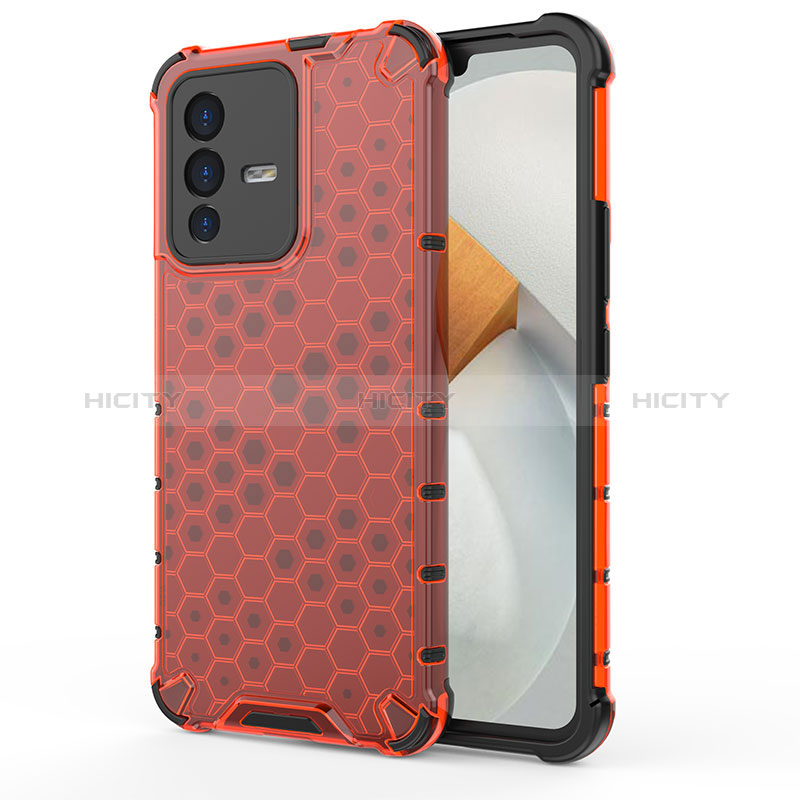 Coque Rebord Contour Silicone et Vitre Transparente Housse Etui 360 Degres AM3 pour Vivo V23 5G Rouge Plus