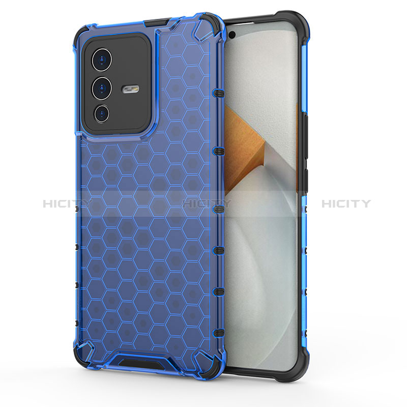 Coque Rebord Contour Silicone et Vitre Transparente Housse Etui 360 Degres AM3 pour Vivo V23 Pro 5G Bleu Plus